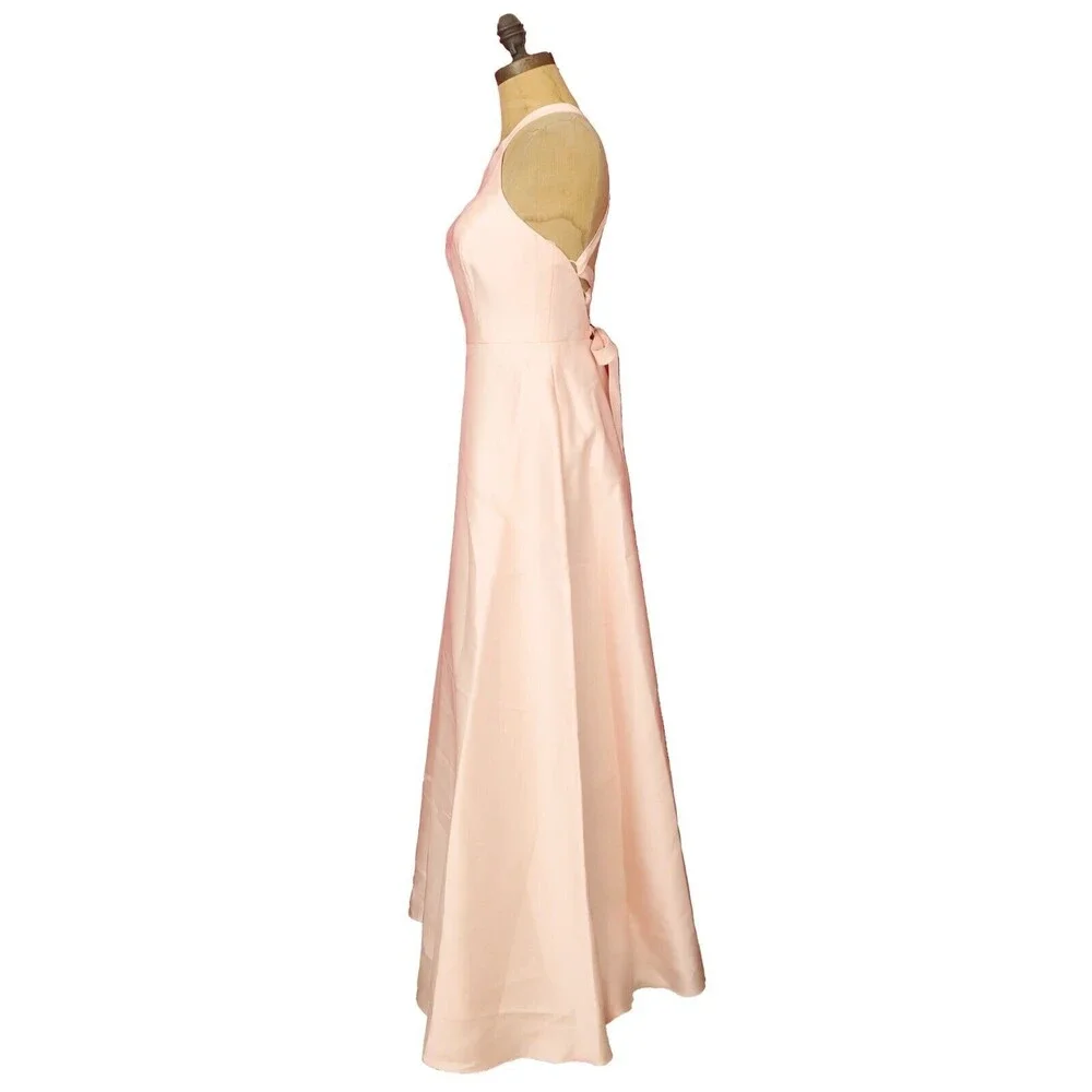 Alfred Sung Twill Strappy Criss Cross Back Gown 2 Twill Blush Pink Dress NWT B50 - Picture 5 of 6